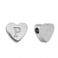 Stainless steel beads heart letter P Silver