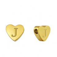 Stainless steel beads heart letter J Gold