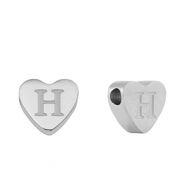 Stainless steel beads heart letter H Silver
