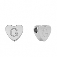 Stainless steel beads heart letter G Silver
