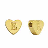 Stainless steel beads heart letter E Gold