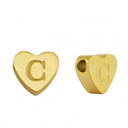 Stainless steel beads heart letter C Gold