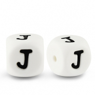 Letter beads silicone J White-black