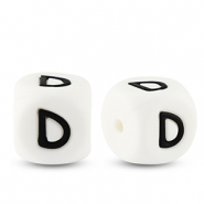 Letter beads silicone D White-black