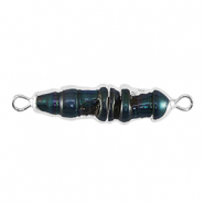 Freshwater pearls connector tooth Silver-Dark Peacock Blue