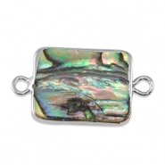 Freshwater pearls connector rectangle Silver-Ocean Green