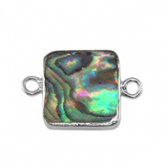 Freshwater pearls connector square Silver-Ocean Green