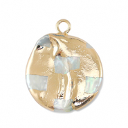 Freshwater pearls charm round Gold-Natural White