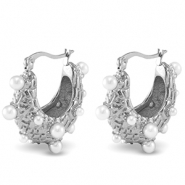 Stainless steel earrings / earpins imitation pearls Silver