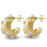 Stainless steel earrings / earpins imitation pearls Gold