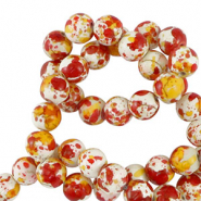 Beads Ceramic 6mm White-orange red