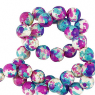 Beads Ceramic 6mm White-purple blue