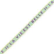 Ribbon text "la vie est belle" Mint green-purple