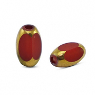 Oval glass beads Red Brown-Gold