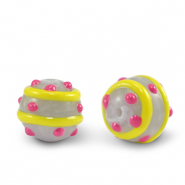 Acrylic beads dots Grey yellow-pink