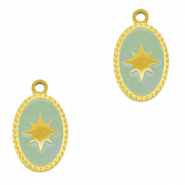 Stainless steel charms oval sun Gold-Mint Green