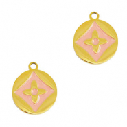 Stainless steel charms round flower Gold-Pink