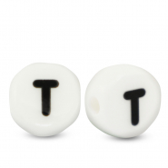 Letter beads ceramic T White-Black