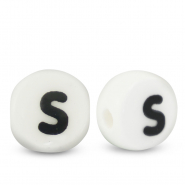 Letter beads ceramic S White-Black