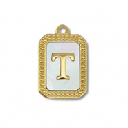 Stainless steel charm shell letter T Gold-White (natural colour)