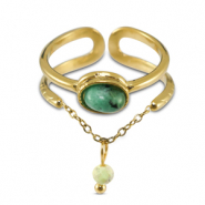 Stainless steel rings with natural stone Gold-Green-Greenish Grey