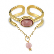 Stainless steel rings with natural stone Gold-Light Pink
