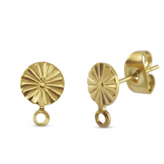 Stainless steel findings earrings / earpin round with loop Gold