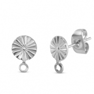 Stainless steel findings earrings / earpin round with loop Silver