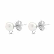 Stainless steel findings earrings / earpin imitation pearl with loop 6mm Silver
