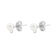 Stainless steel findings earrings / earpin imitation pearl with loop Silver
