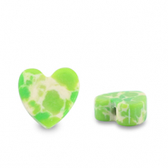 Natural stone beads heart Green-White-Brown