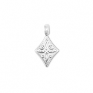 Stainless steel charms rhombus with flower Silver