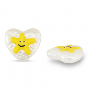 Acrylic beads heart with star Pearl-Yellow-Black