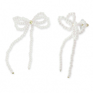 Trendy earrings/earpin beaded bow White-Gold