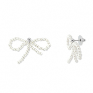 Trendy earrings/earpin beaded bow White-Silver