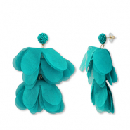Trendy earrings/earpin chiffon flower Teal Green-Gold