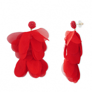 Trendy earrings/earpin chiffon flower Red-Gold
