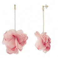 Trendy earrings/earpin chiffon flower Peach Pink-Gold