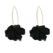 Trendy earrings chiffon flower Black-Gold