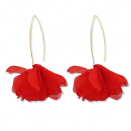 Trendy earrings chiffon flower Red-Gold