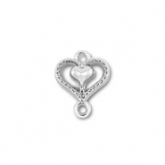 Metal charms connector heart with heart Silver