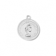 Metal charms round with Queen Elisabeth Silver