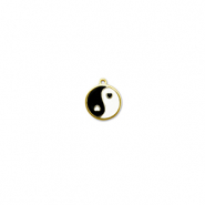 Stainless steel charms round Yin & Yang Gold-Black-White