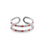 Stainless steel rings dots Silver-Red