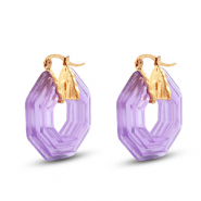 Trendy resin earrings hexagon Gold-Transparent Purple