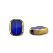 Glass beads rectangle Blue Transparent-Gold