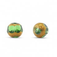 Glass beads round Green Transparent-Gold