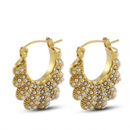 Stainless steel earrings / earpins fan with imitation pearls Gold