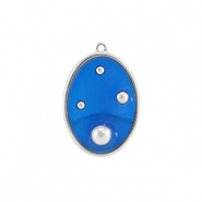 Resin pendants oval with pearls Silver-Blue-White
