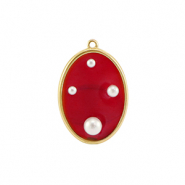 Resin pendants oval with pearls Gold-Red-White